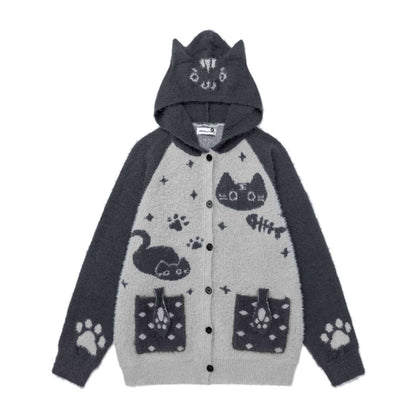 Cat Jacquard Cat Ear Sweater